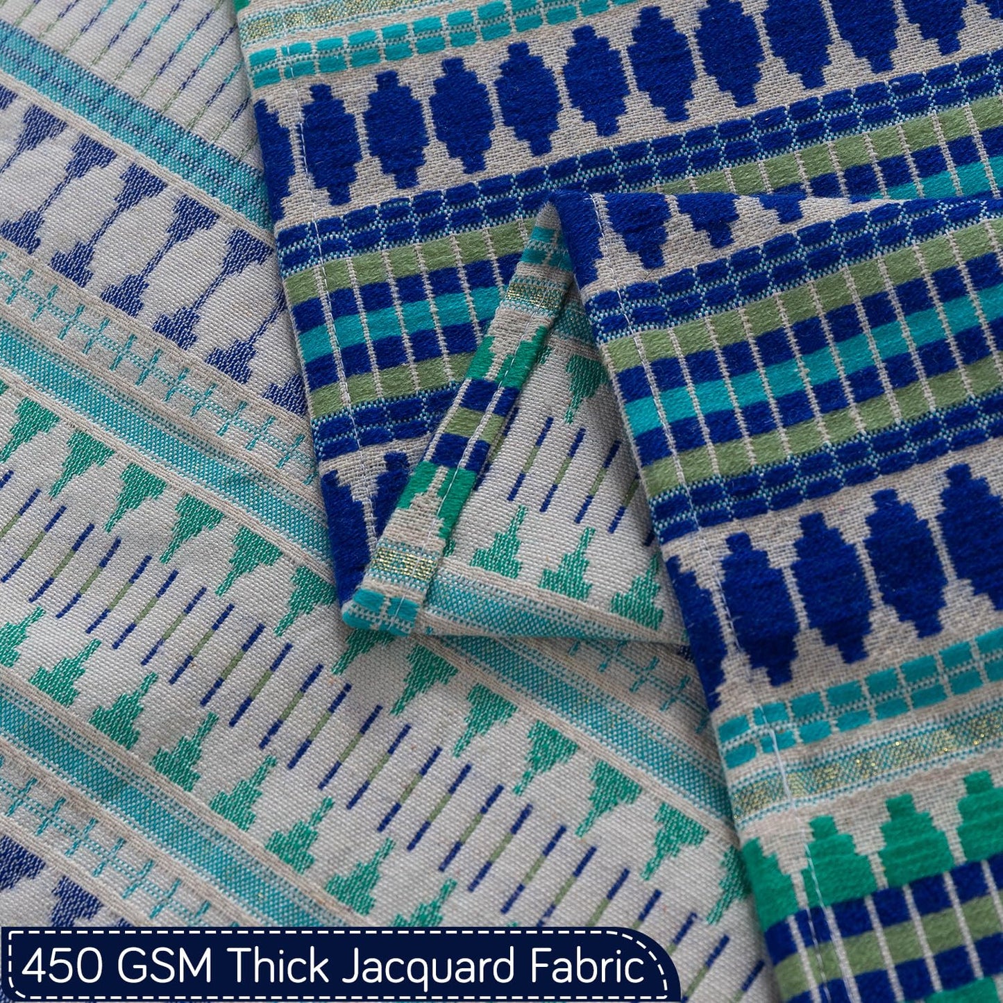Artisan Boho 5-Seater Sofa Seat Mat with Tassels (3+1+1), Royal Blue