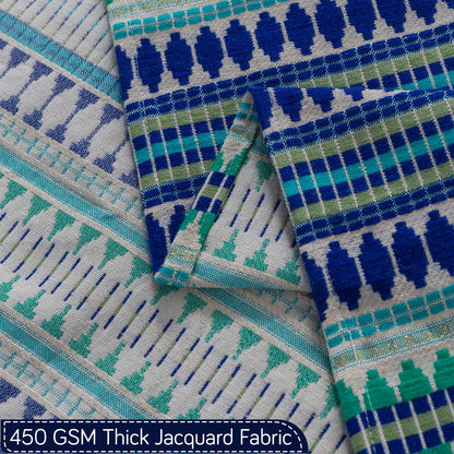 Artisan Boho 5-Seater Sofa Seat Mat with Tassels (3+1+1), Royal Blue