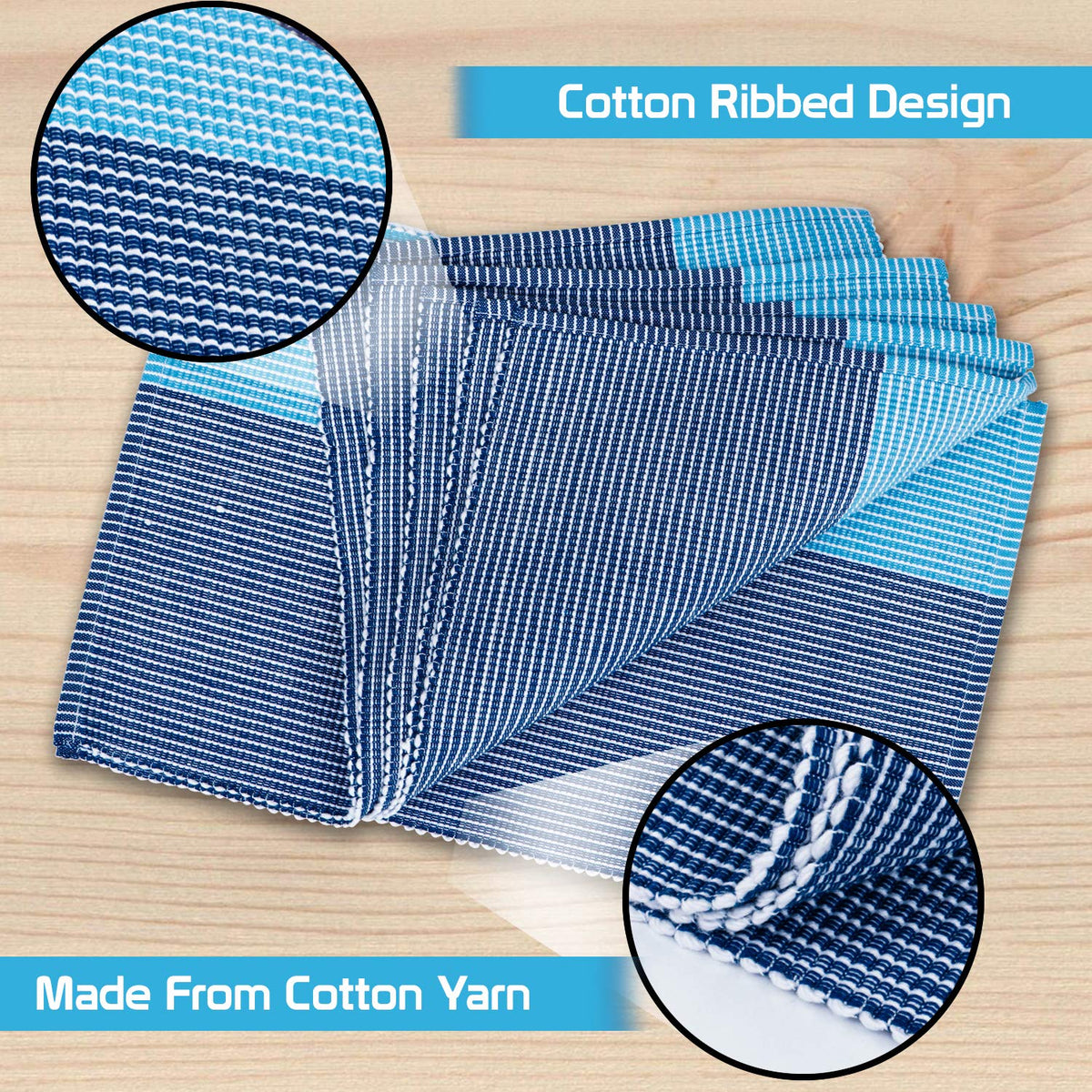 Ribbed Cotton Heat Resistant Dining Table Mat, Sky Blue