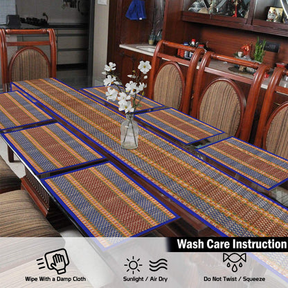 Handmade Madurkathi River Grass Dining Table Mats, Blue