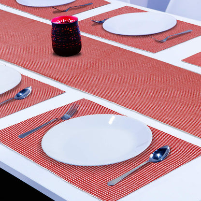 Ribbed Cotton Heat Resistant Dining Table Mat, Red