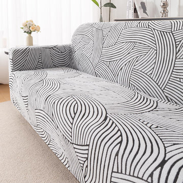 'WaveLine Series' Jacquard Sofa Cover 1/2/3/4-seater Fully Covered, Classic White
