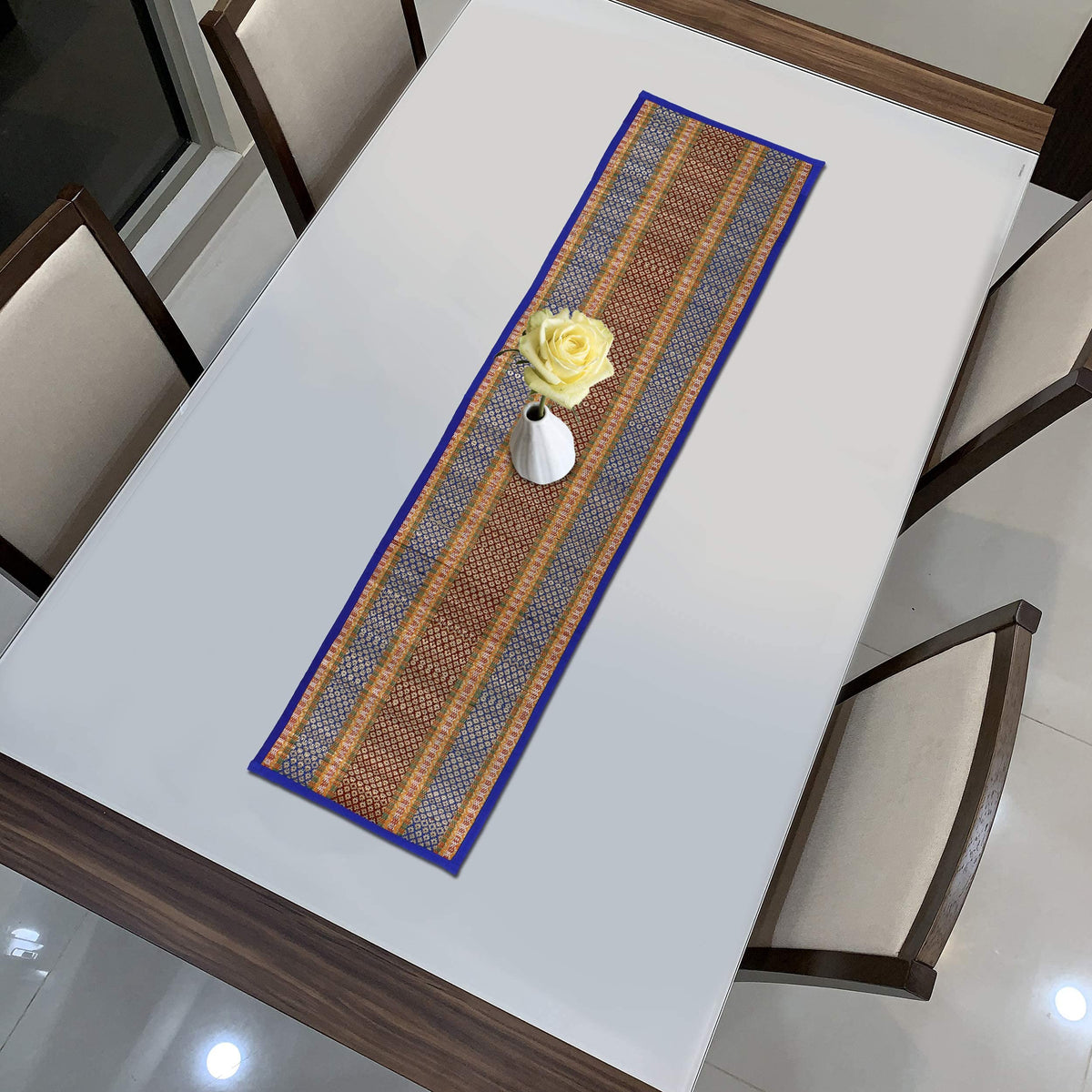 Buy Blue Colour Handmade Madurkathi Table Runner Online - HOKIPO | Har Ghar ka Humsafar
