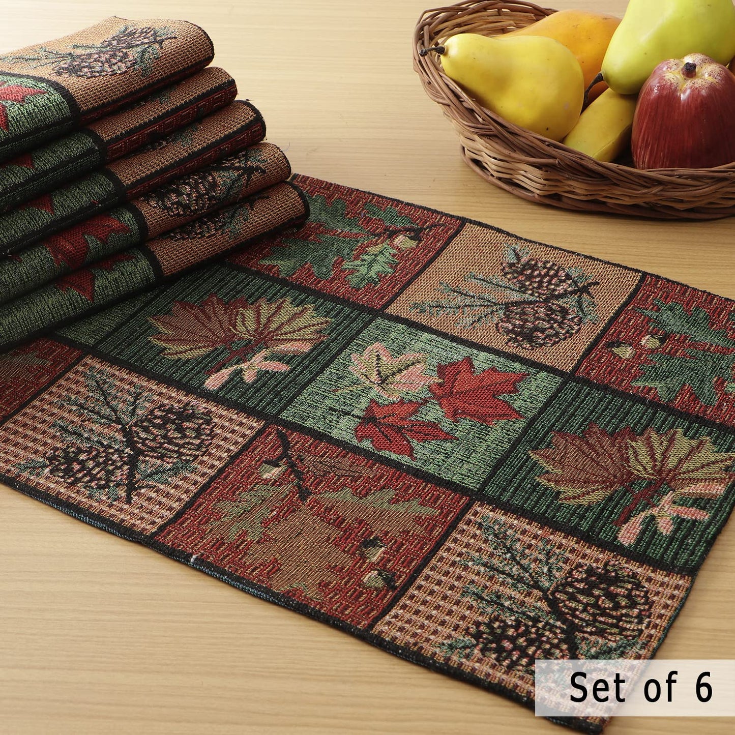 Cotton Jacquard Dining Table Mats, Multicolor Leaf