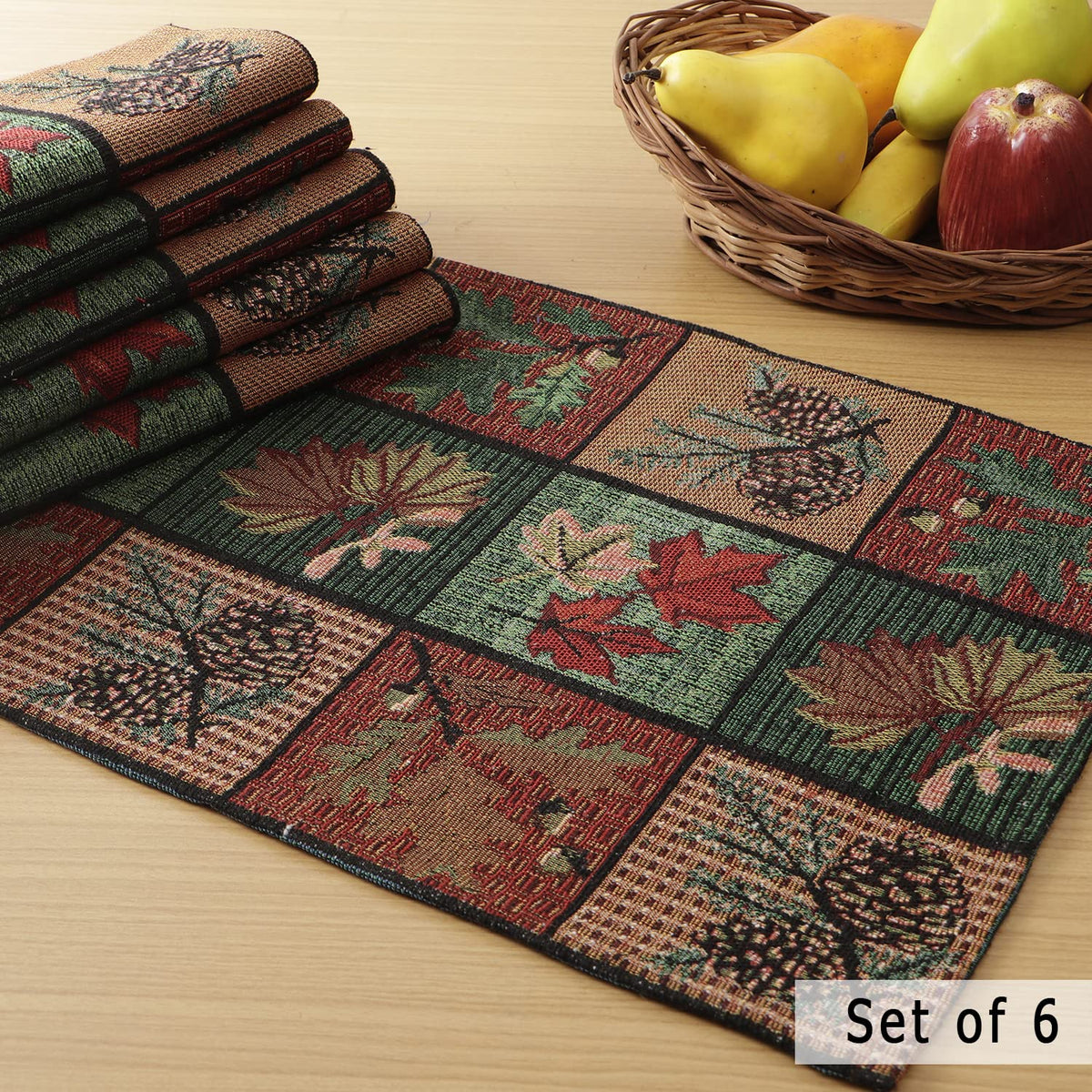 Cotton Jacquard Dining Table Mats, Multicolor Leaf