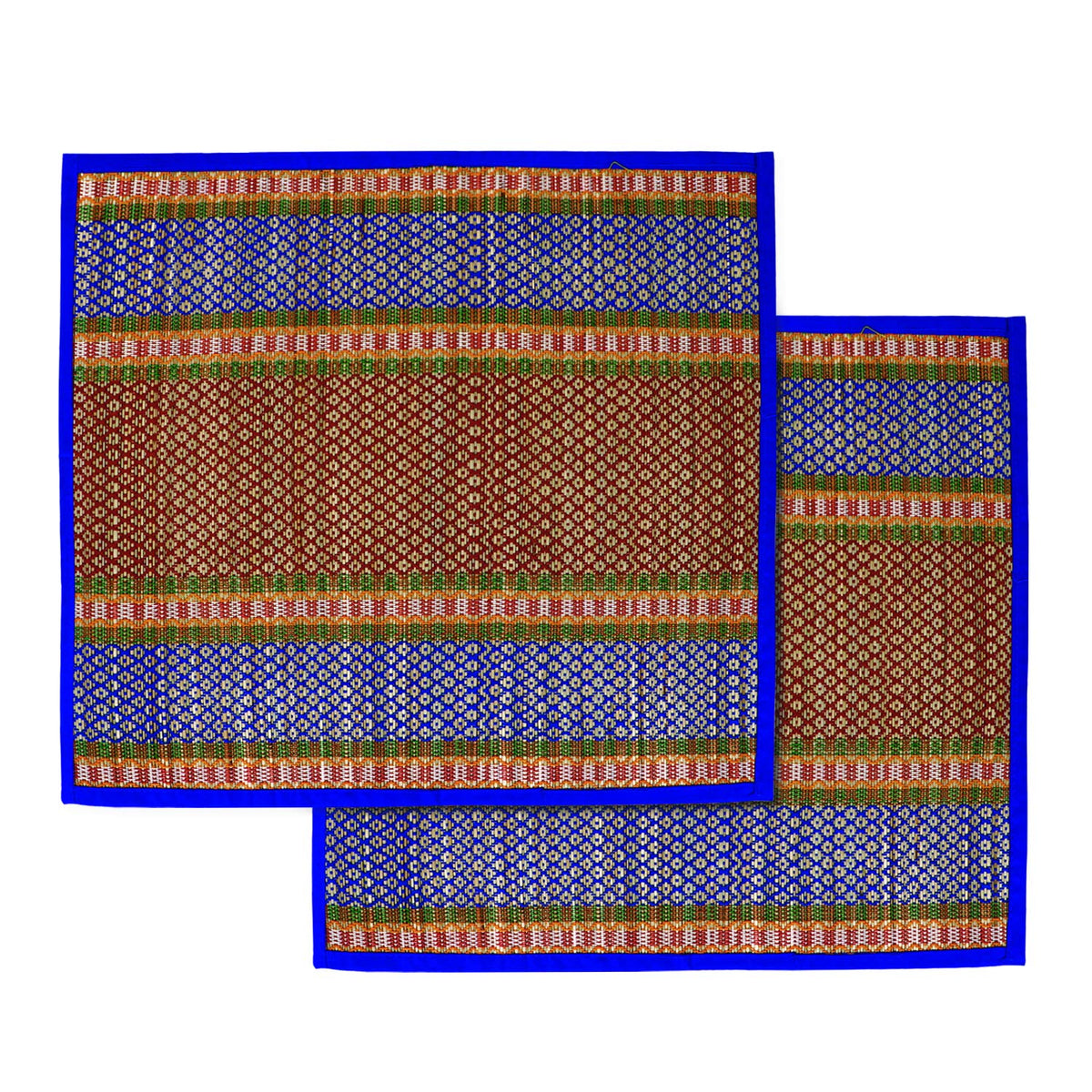 Natural River Grass Handcrafted Pooja Floor Mats/Meditation Prayer Mat/Sittting Mat/Aasan Mat Chatai for Pack of 2/4/6/8, Blue