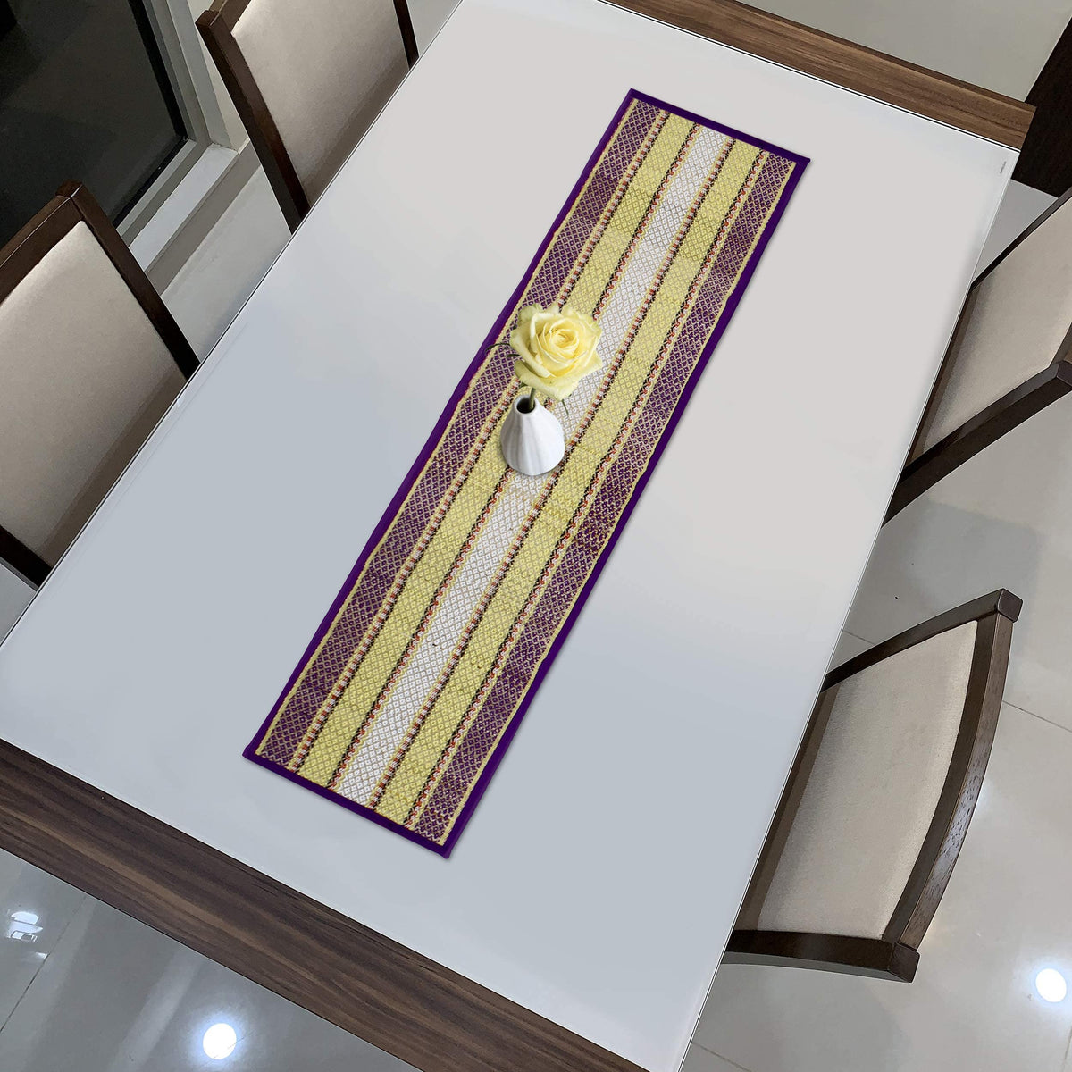 Buy Purple Colour natural handmade Madurkathi table runner for 4 seater tables | HOKIPO