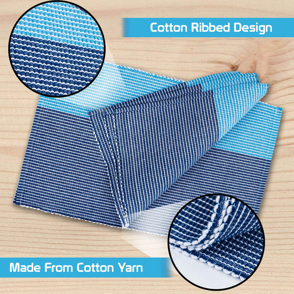 Ribbed Cotton Heat Resistant Dining Table Mat, Sky Blue