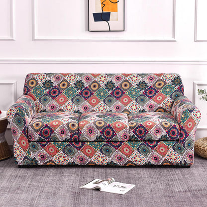 Printed Stretchable Sofa Slipcover with 1/2/3 Pc Separate Seat Cushion Cover for each 1/2/3 Seater, Spectrum Mosaic Magic