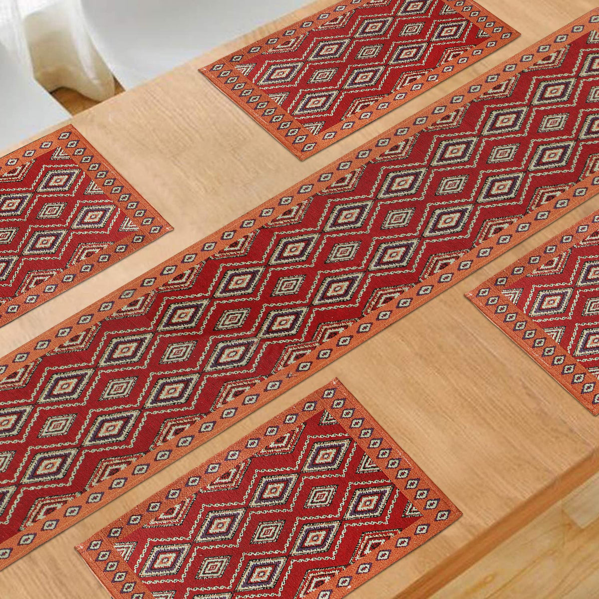 Cotton Jacquard Dining Table Mats, Red Diamond