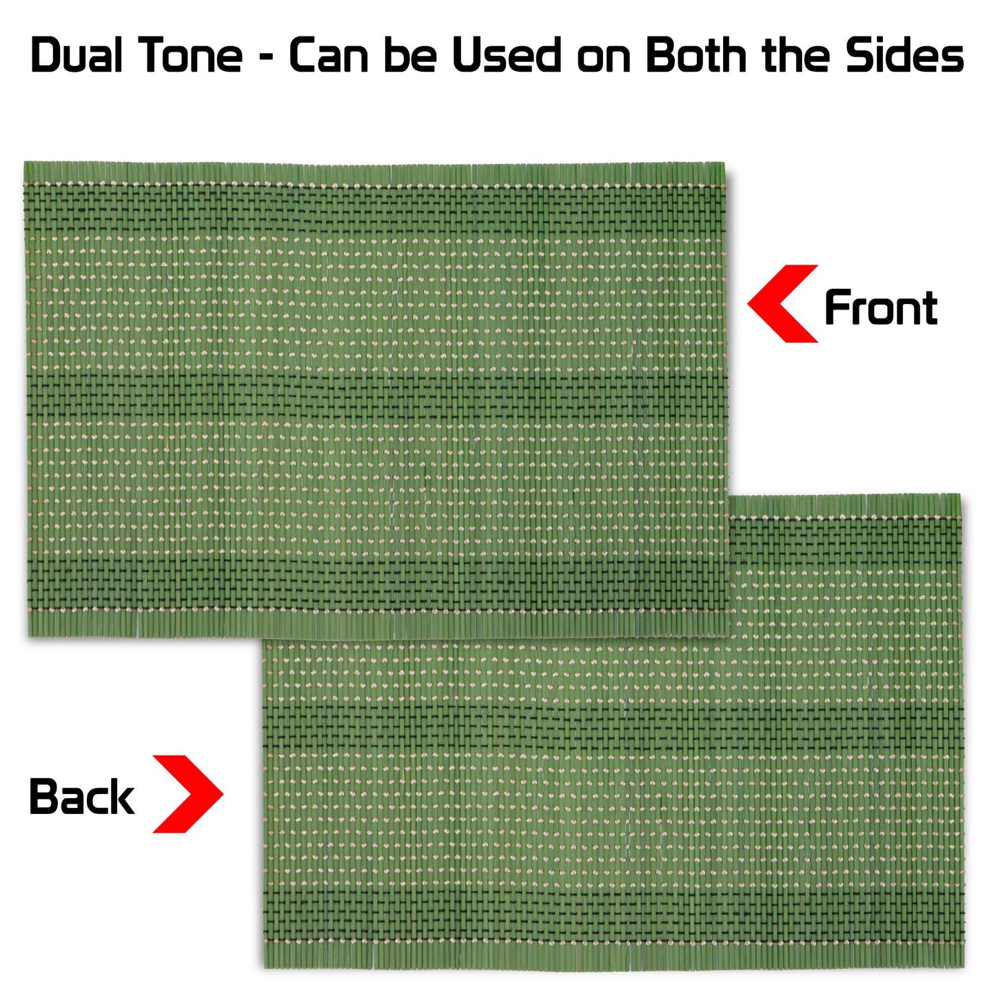 Reversible Bamboo Table Mats For Dining Table, Set Of 6 Placemats, 45X30 Cm, Green
