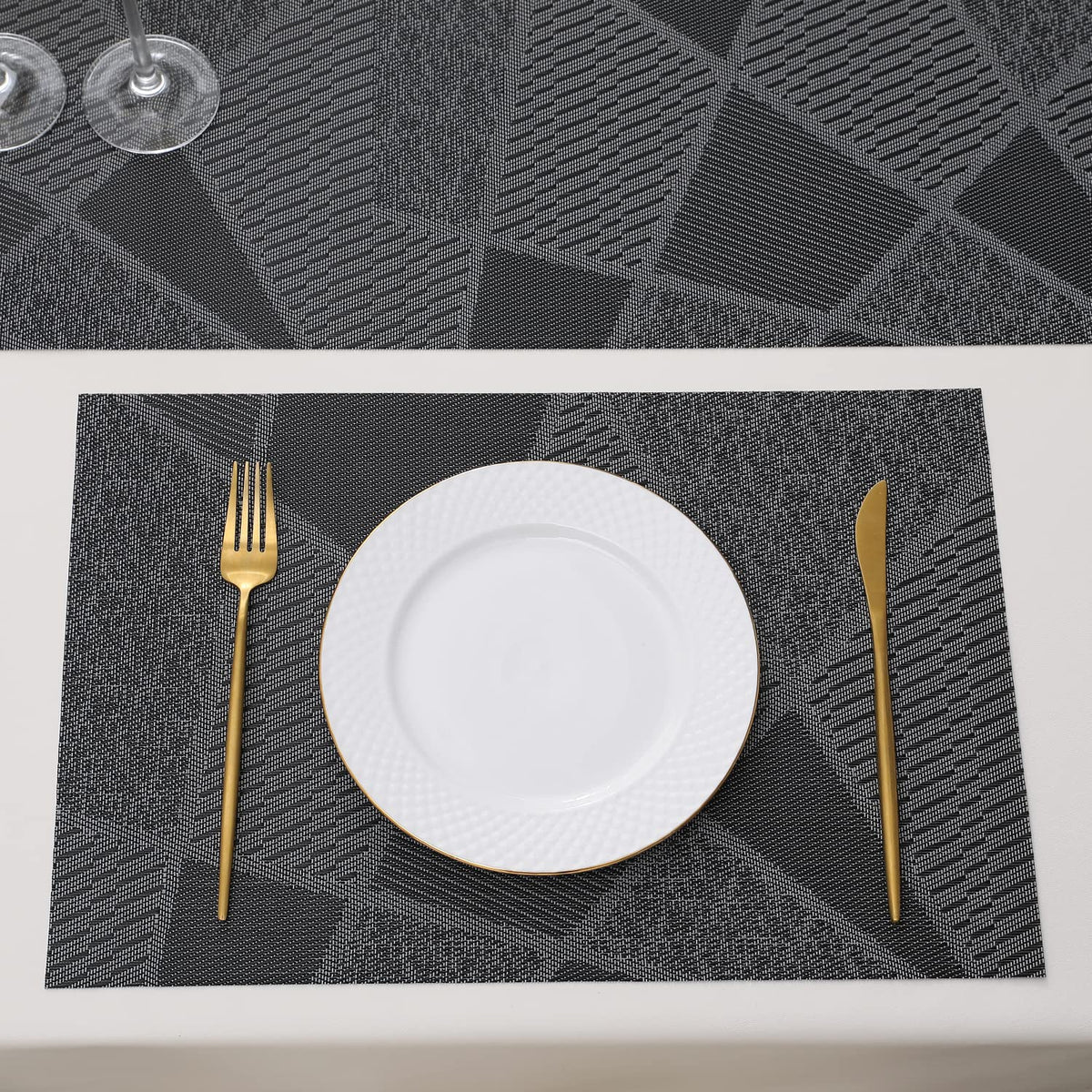 PVC Dining Table Mats, Abstract Black