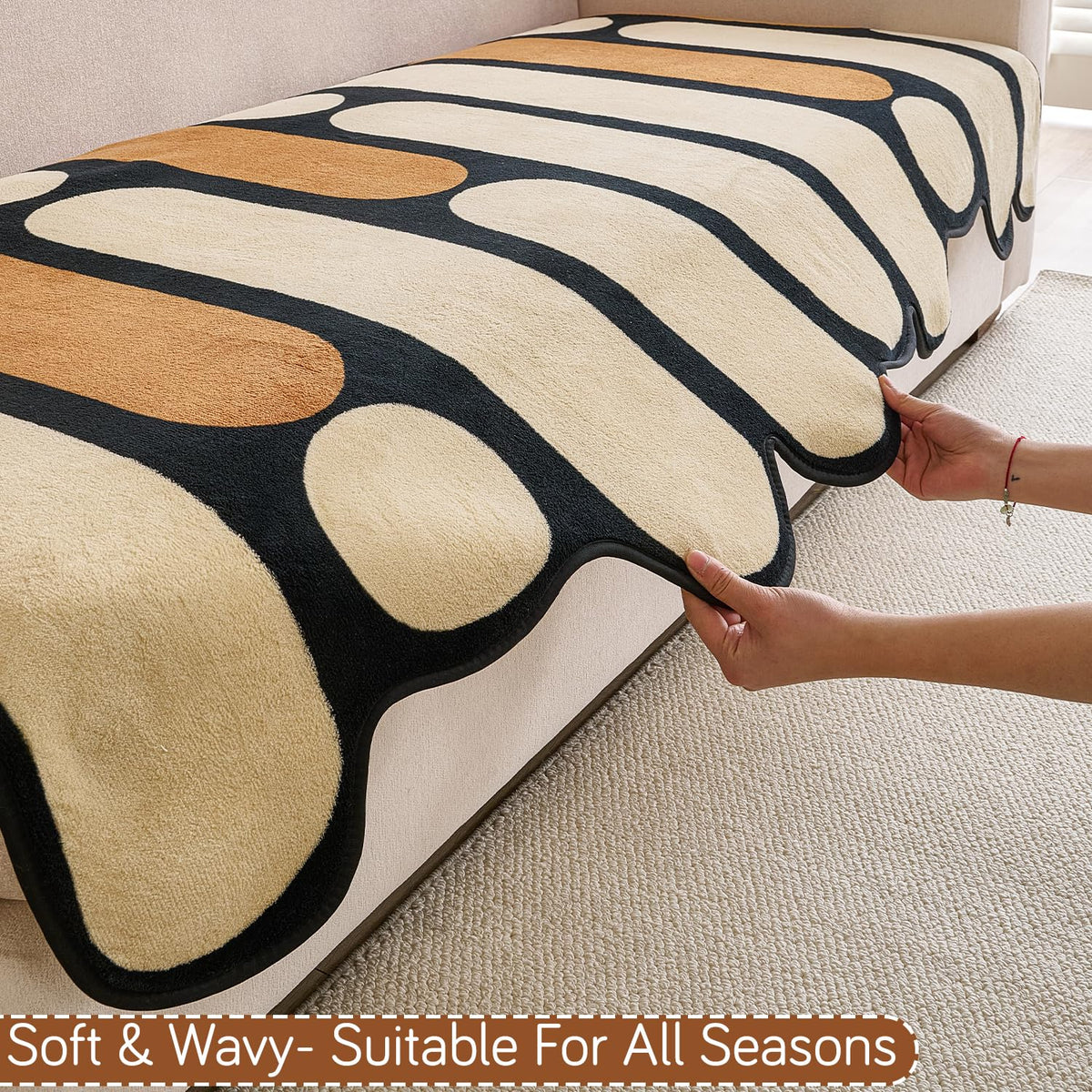 Moderna Curves L Shape Sofa Cover Seat Mat - Oyster Beige
