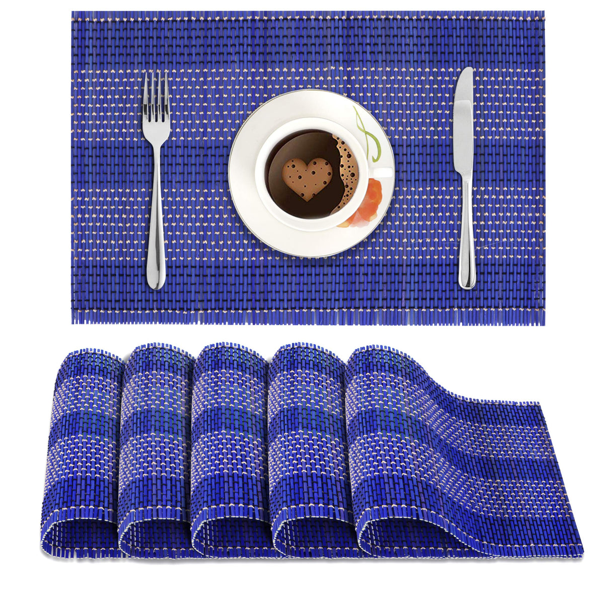 Reversible Bamboo Placemats for Dining Table Set of 6 Table Mats, 45x30 cm