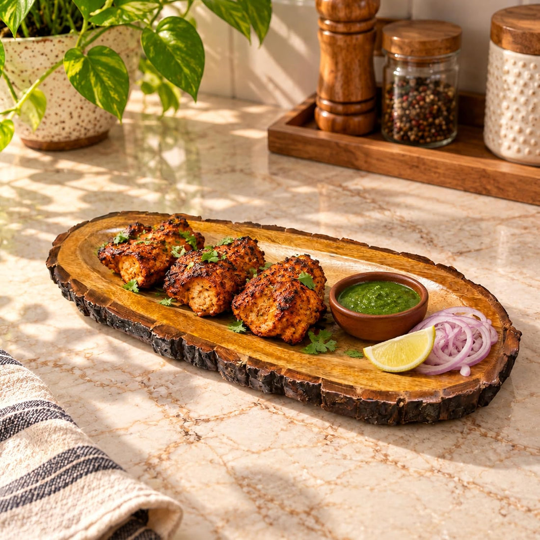 HOKIPO Arbor Mango Wood Oval Serving Platter with Bark Edge, 41 x 17.7 cm - image 1