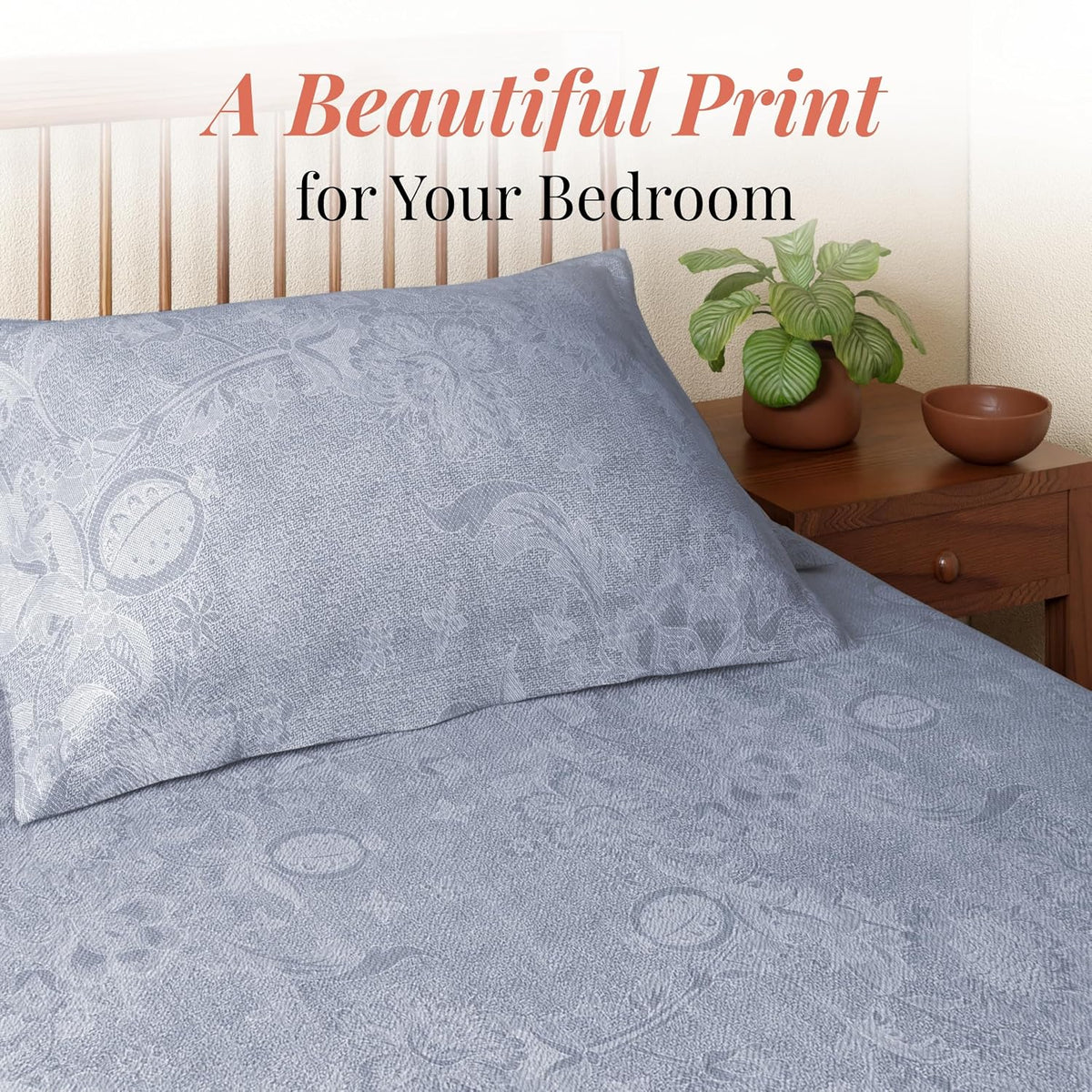 HOKIPO King Size Cotton Bedsheet, 2 Pillow Covers, Powder Blue & Ivory - image 2