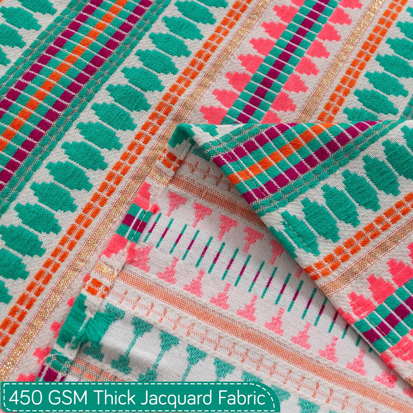 Artisan Boho 5-Seater Sofa Seat Mat with Tassels (3+1+1), Mint Green