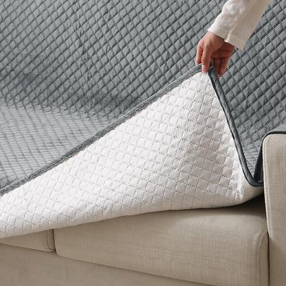 Quilted Velvet Sofa Cover Mat with Side Pockets, Pet Friendly, Fossil Grey