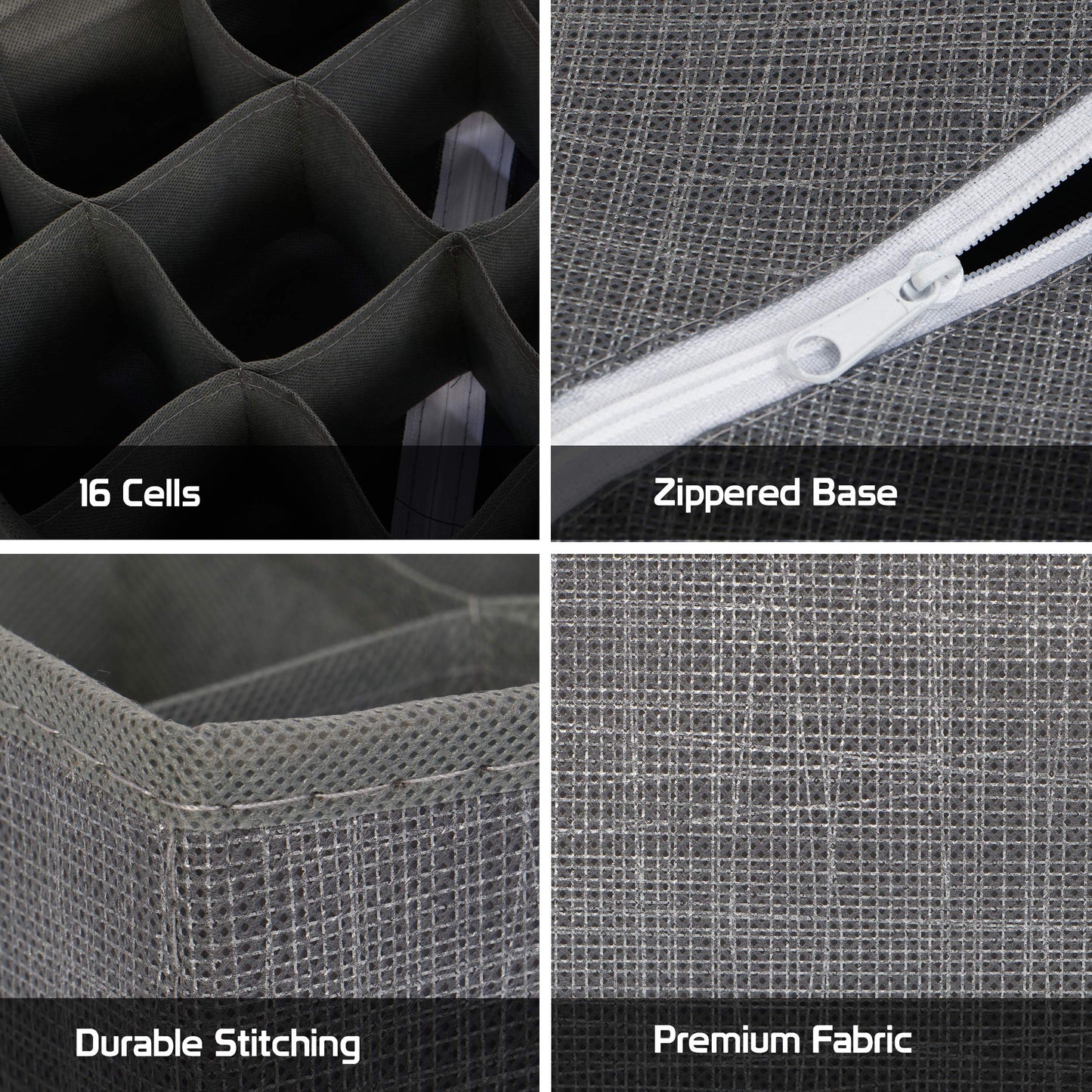 Fabric Wardrobe Organizer For Clothing Undergarments And Socks, Drawer Divider (Grey)