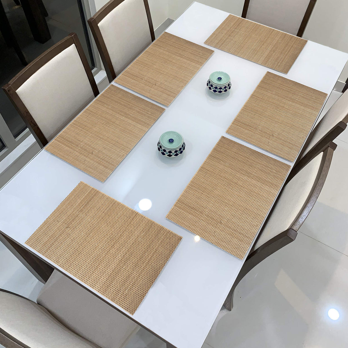 Desert Brown colour handwoven bamboo table mat texture heat resistant design | Hokipo