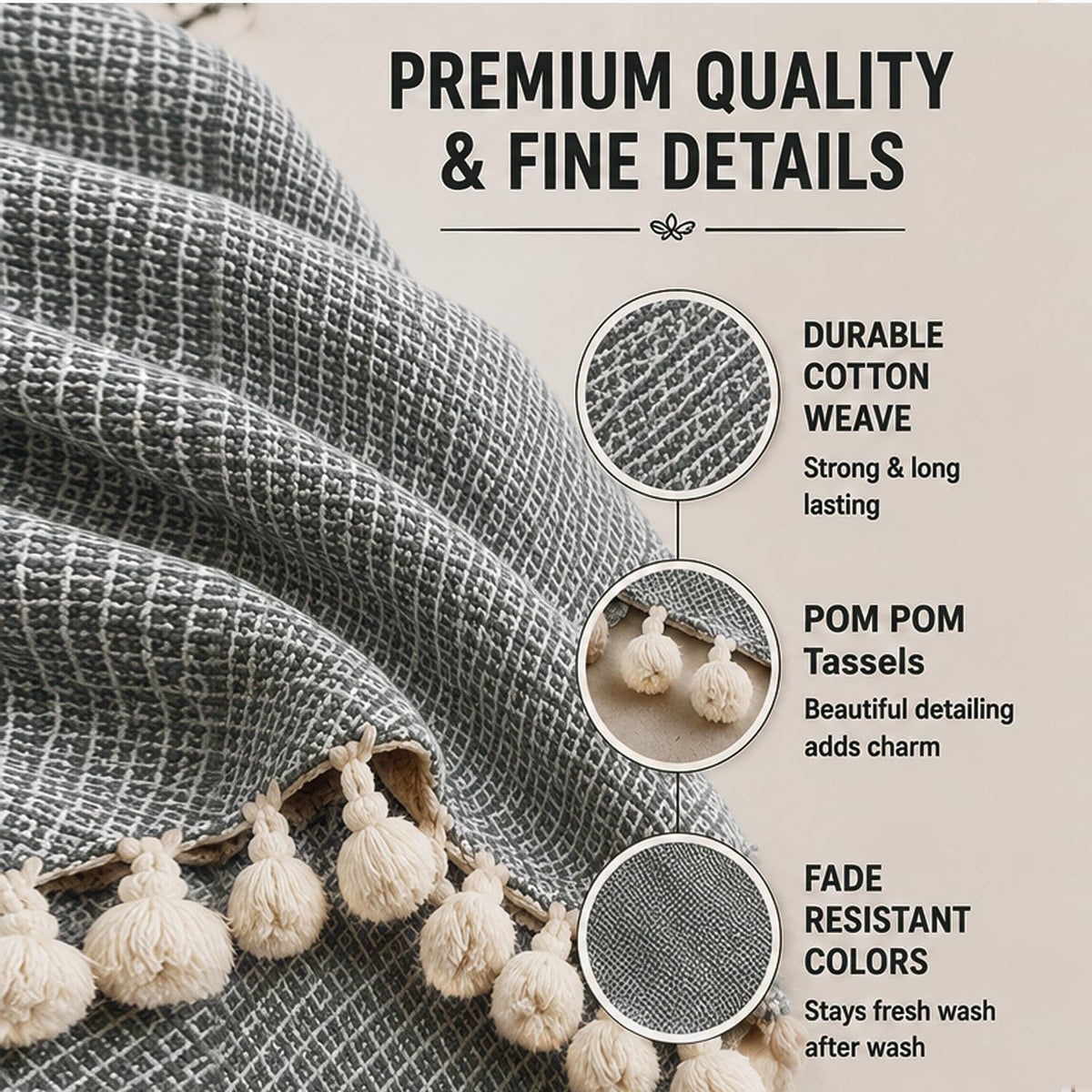 HOKIPO Oasis Palm Diamond Weave Sofa Throw Blanket, 50x60 in, Dove Grey - image 2