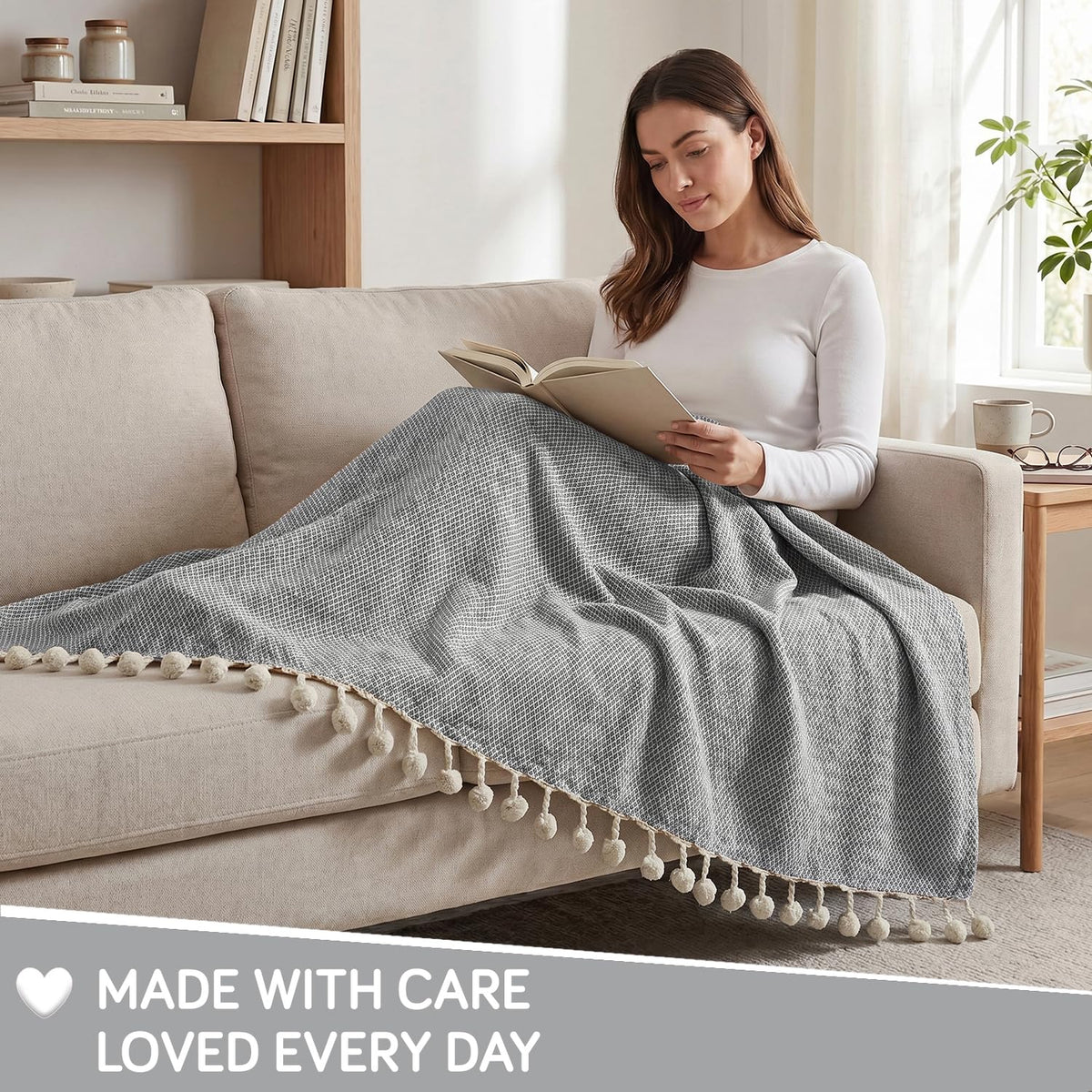 HOKIPO Oasis Palm Diamond Weave Sofa Throw Blanket, 50x60 in, Dove Grey - image 5