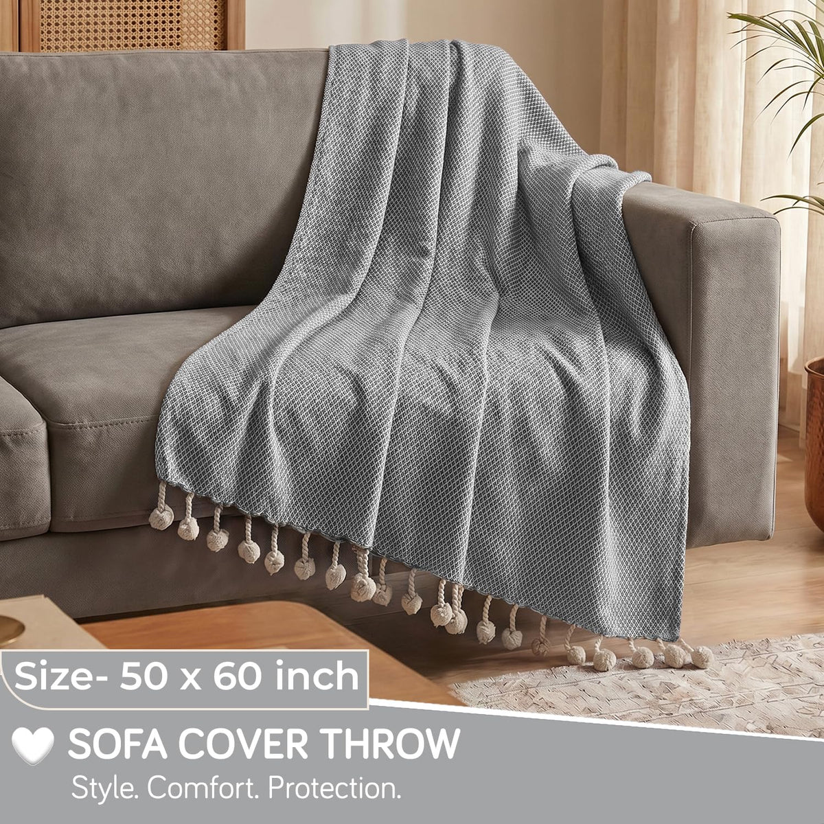 HOKIPO Oasis Palm Diamond Weave Sofa Throw Blanket, 50x60 in, Dove Grey - image 6