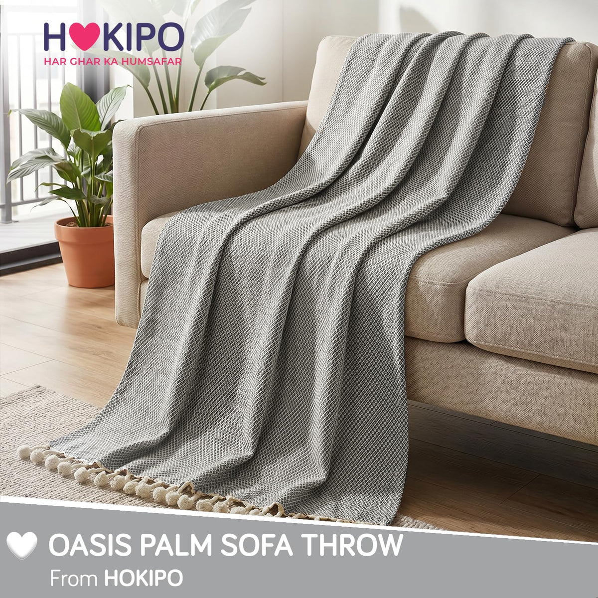HOKIPO Oasis Palm Diamond Weave Sofa Throw Blanket, 50x60 in, Dove Grey - image 7
