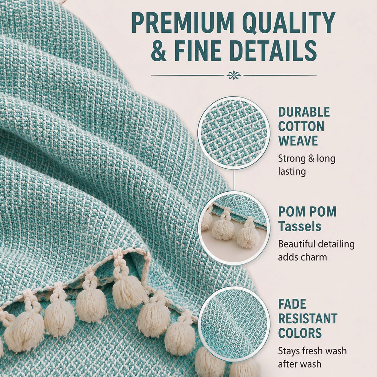 HOKIPO Oasis Palm Diamond Weave Sofa Throw Blanket, 50x60 in, Lagoon Mist - image 2