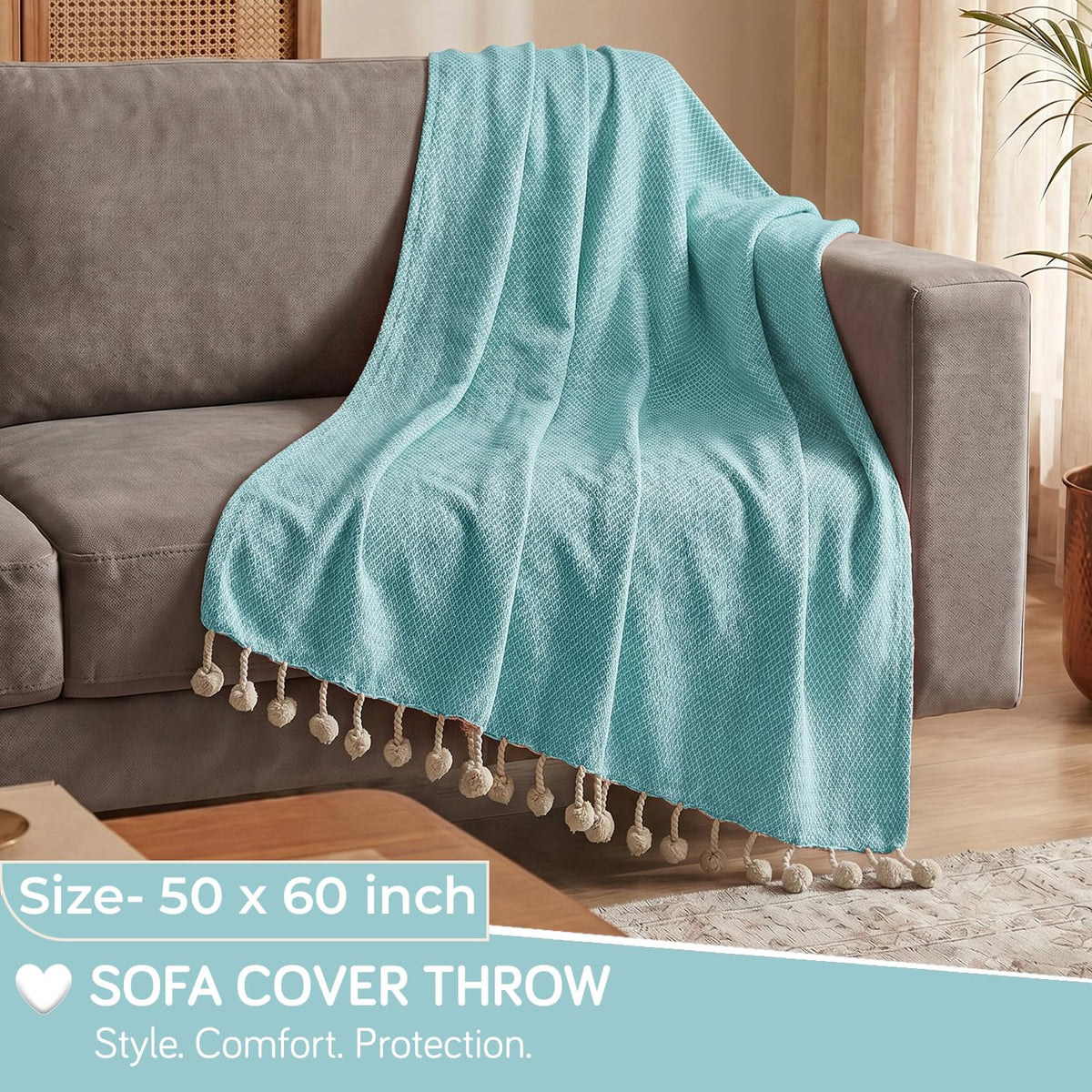 HOKIPO Oasis Palm Diamond Weave Sofa Throw Blanket, 50x60 in, Lagoon Mist - image 6