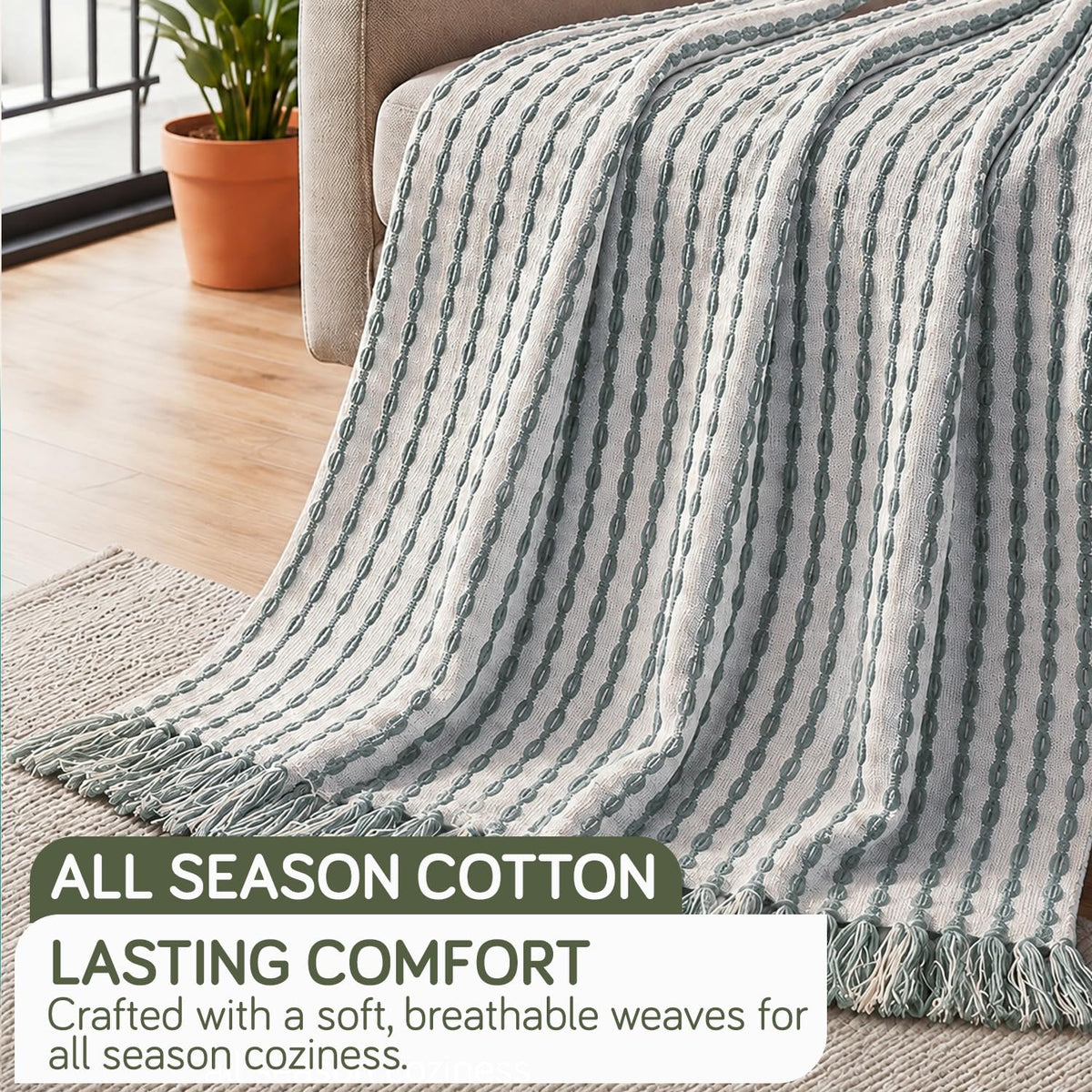 HOKIPO Willow Breeze Chain Stripe Sofa Throw Blanket, 50x60 in, Sage Mint - image 2