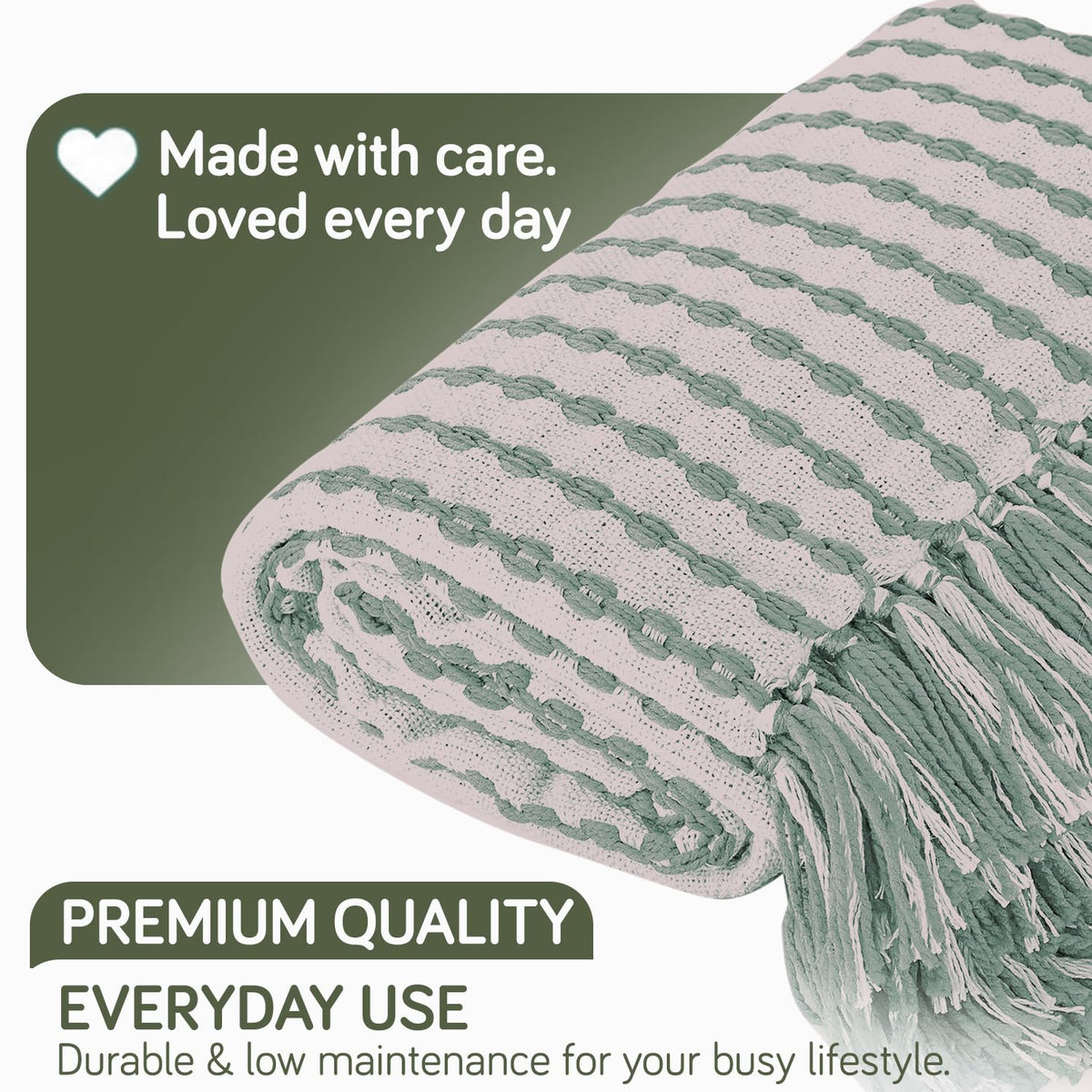 HOKIPO Willow Breeze Chain Stripe Sofa Throw Blanket, 50x60 in, Sage Mint - image 5