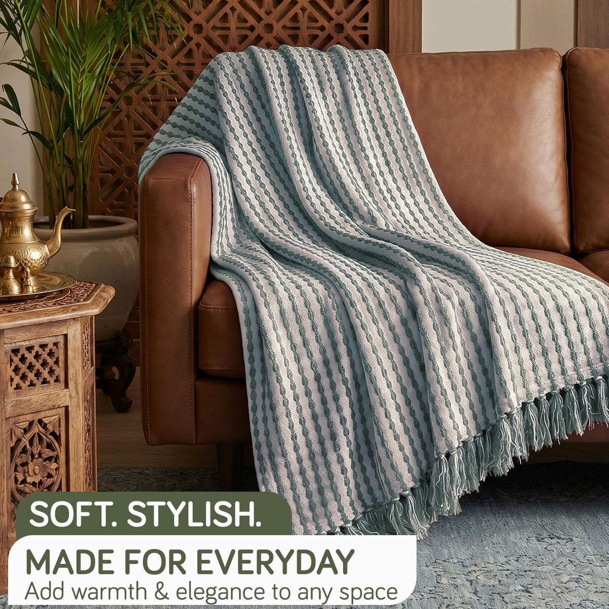 HOKIPO Willow Breeze Chain Stripe Sofa Throw Blanket, 50x60 in, Sage Mint - image 6