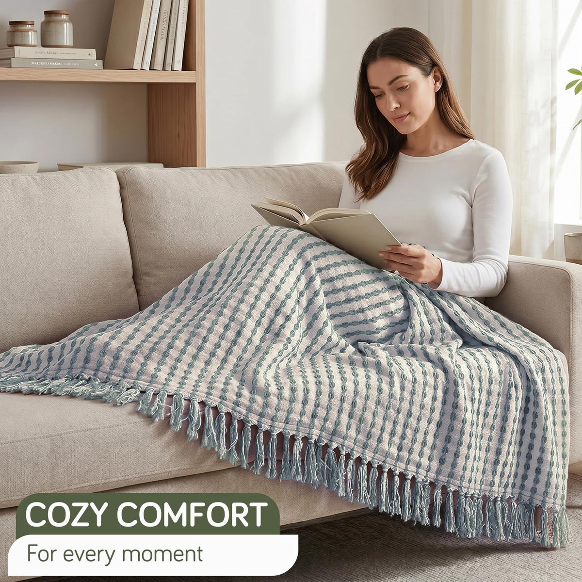 HOKIPO Willow Breeze Chain Stripe Sofa Throw Blanket, 50x60 in, Sage Mint - image 7