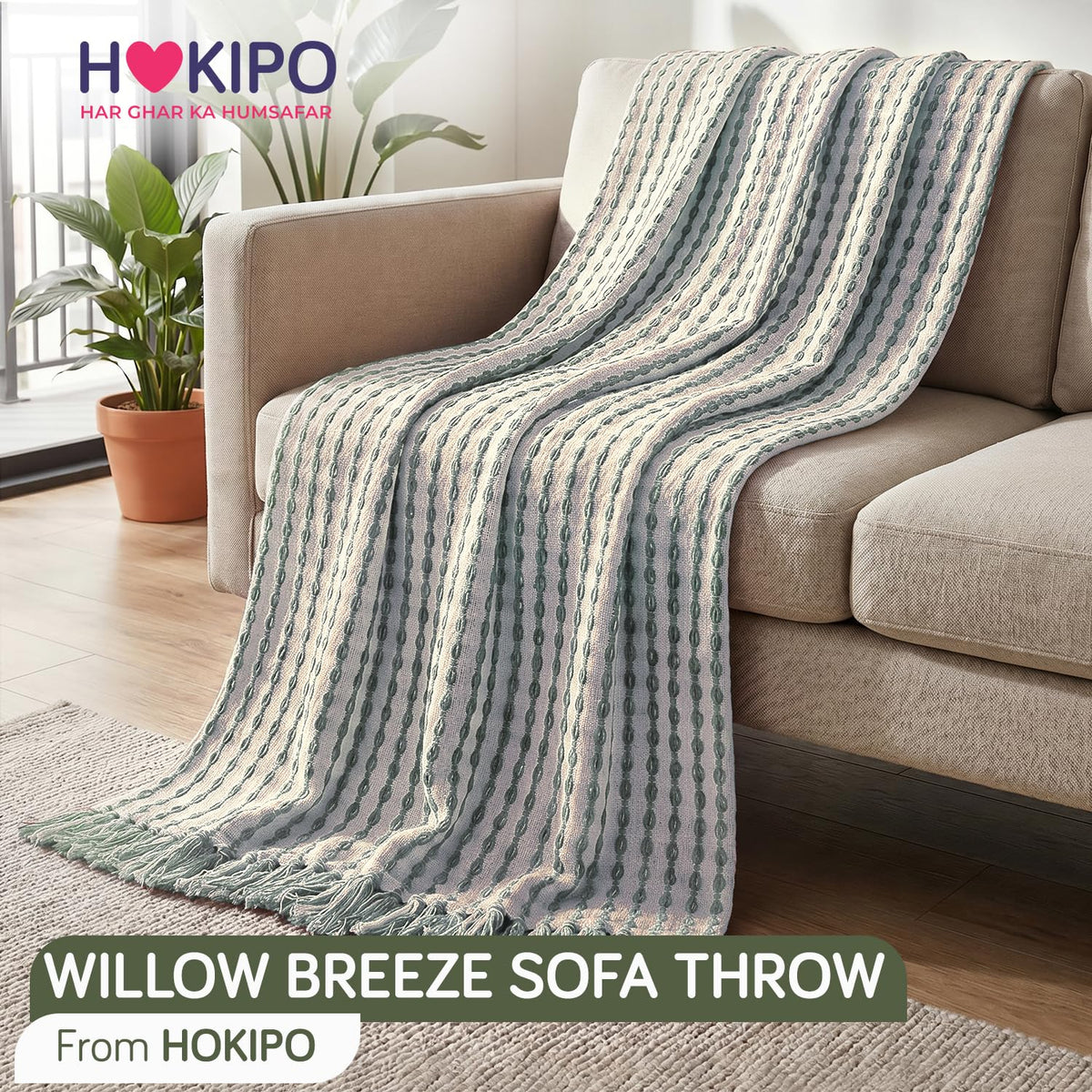 HOKIPO Willow Breeze Chain Stripe Sofa Throw Blanket, 50x60 in, Sage Mint - image 8