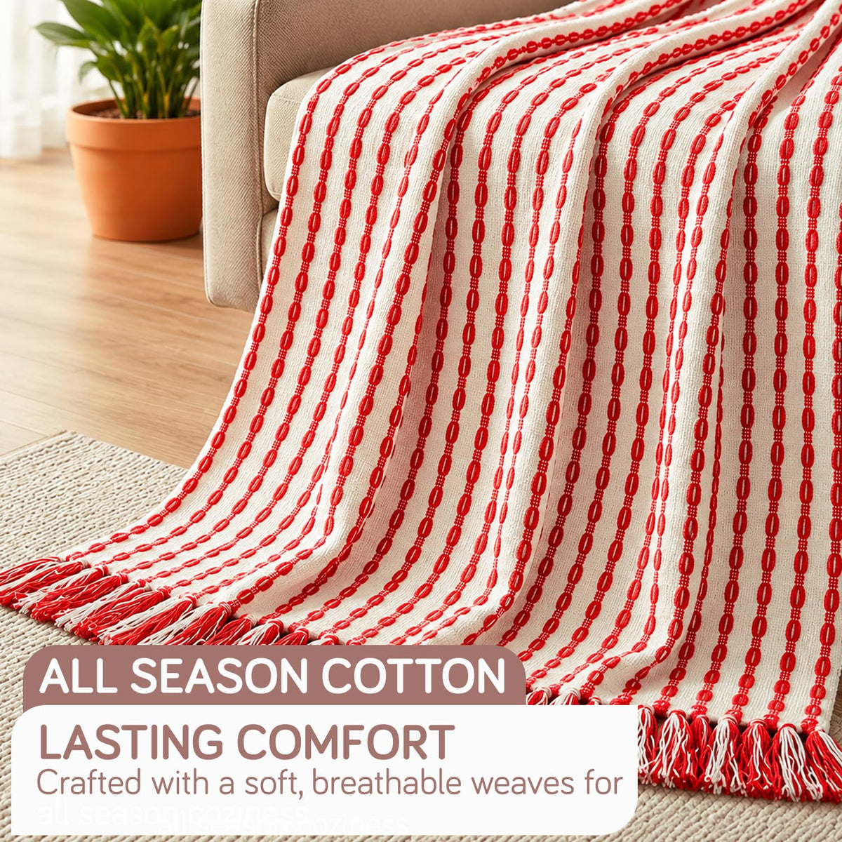 HOKIPO Willow Breeze Chain Stripe Sofa Throw Blanket, 50x60 in, Burnt Coral - image 2