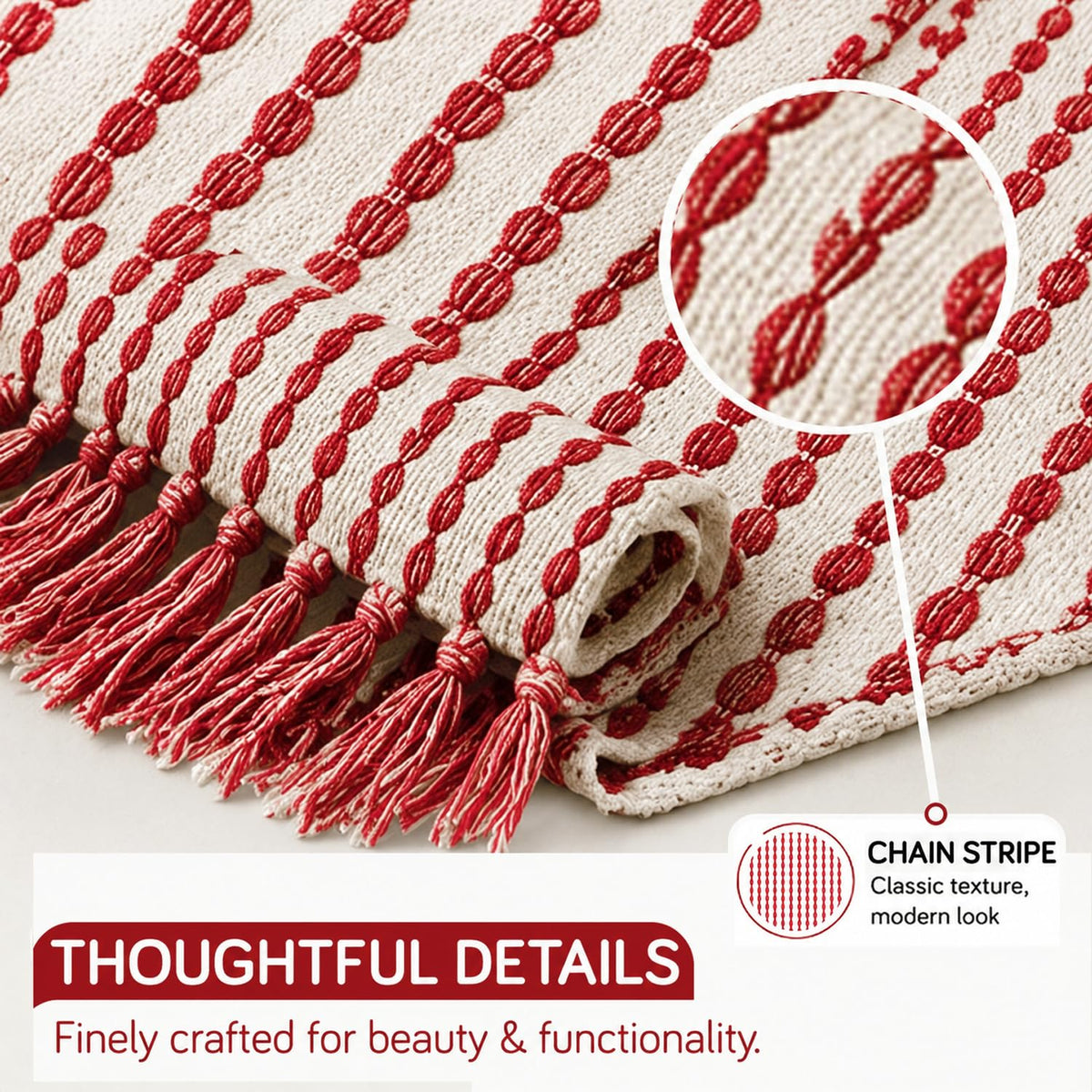 HOKIPO Willow Breeze Chain Stripe Sofa Throw Blanket, 50x60 in, Burnt Coral - image 3
