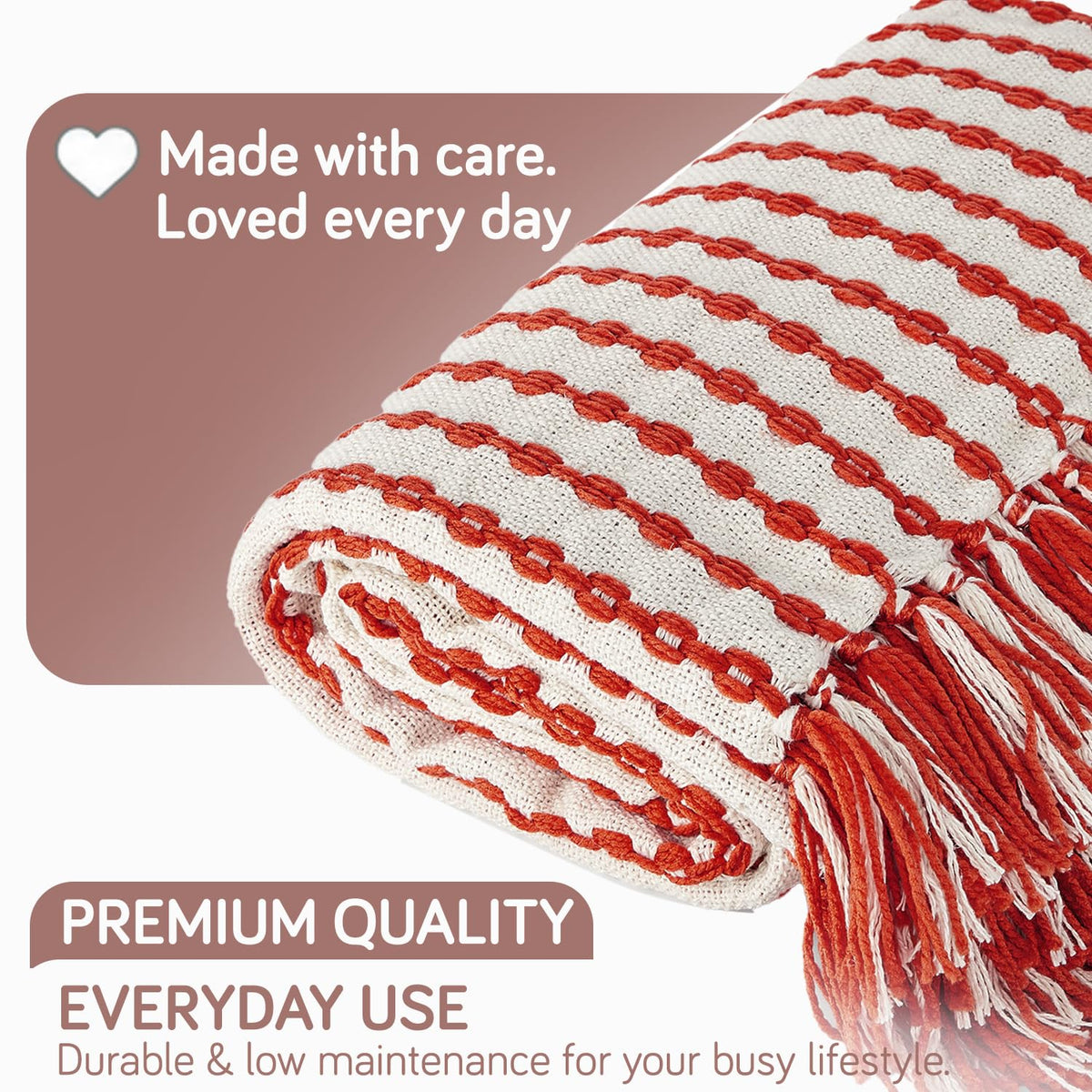 HOKIPO Willow Breeze Chain Stripe Sofa Throw Blanket, 50x60 in, Burnt Coral - image 5
