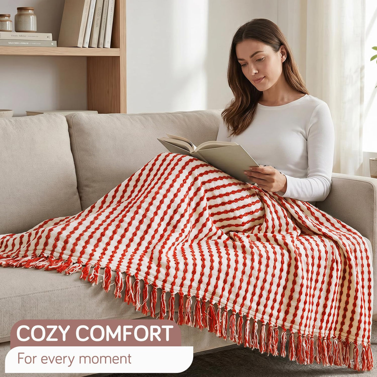 HOKIPO Willow Breeze Chain Stripe Sofa Throw Blanket, 50x60 in, Burnt Coral - image 7