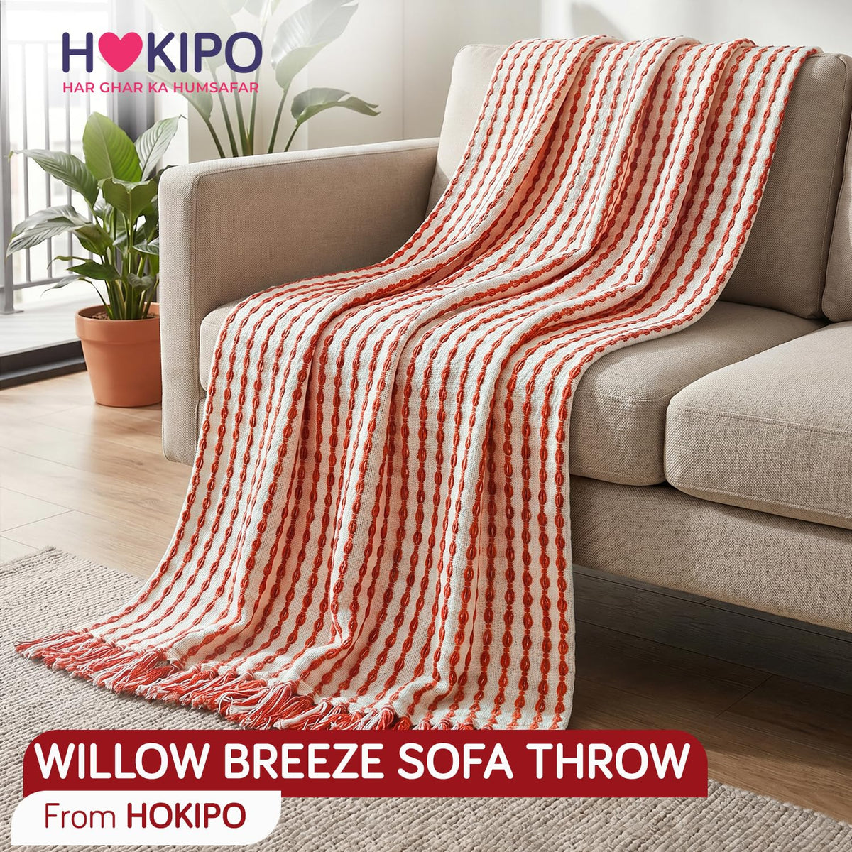 HOKIPO Willow Breeze Chain Stripe Sofa Throw Blanket, 50x60 in, Burnt Coral - image 8