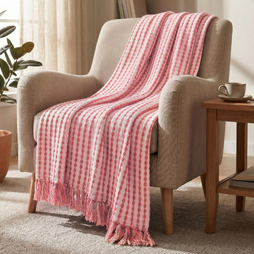 HOKIPO Willow Breeze Chain Stripe Sofa Throw Blanket, 50x60 in, Pink Sorbet - image 1