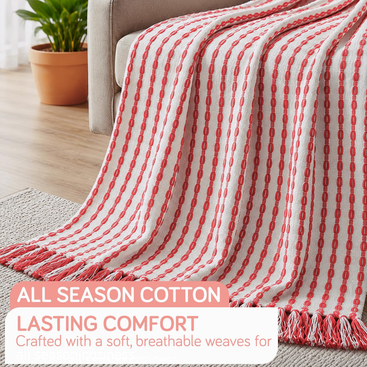 HOKIPO Willow Breeze Chain Stripe Sofa Throw Blanket, 50x60 in, Pink Sorbet - image 2