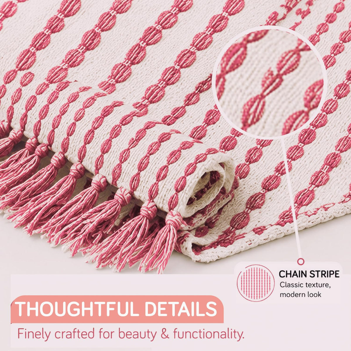 HOKIPO Willow Breeze Chain Stripe Sofa Throw Blanket, 50x60 in, Pink Sorbet - image 3