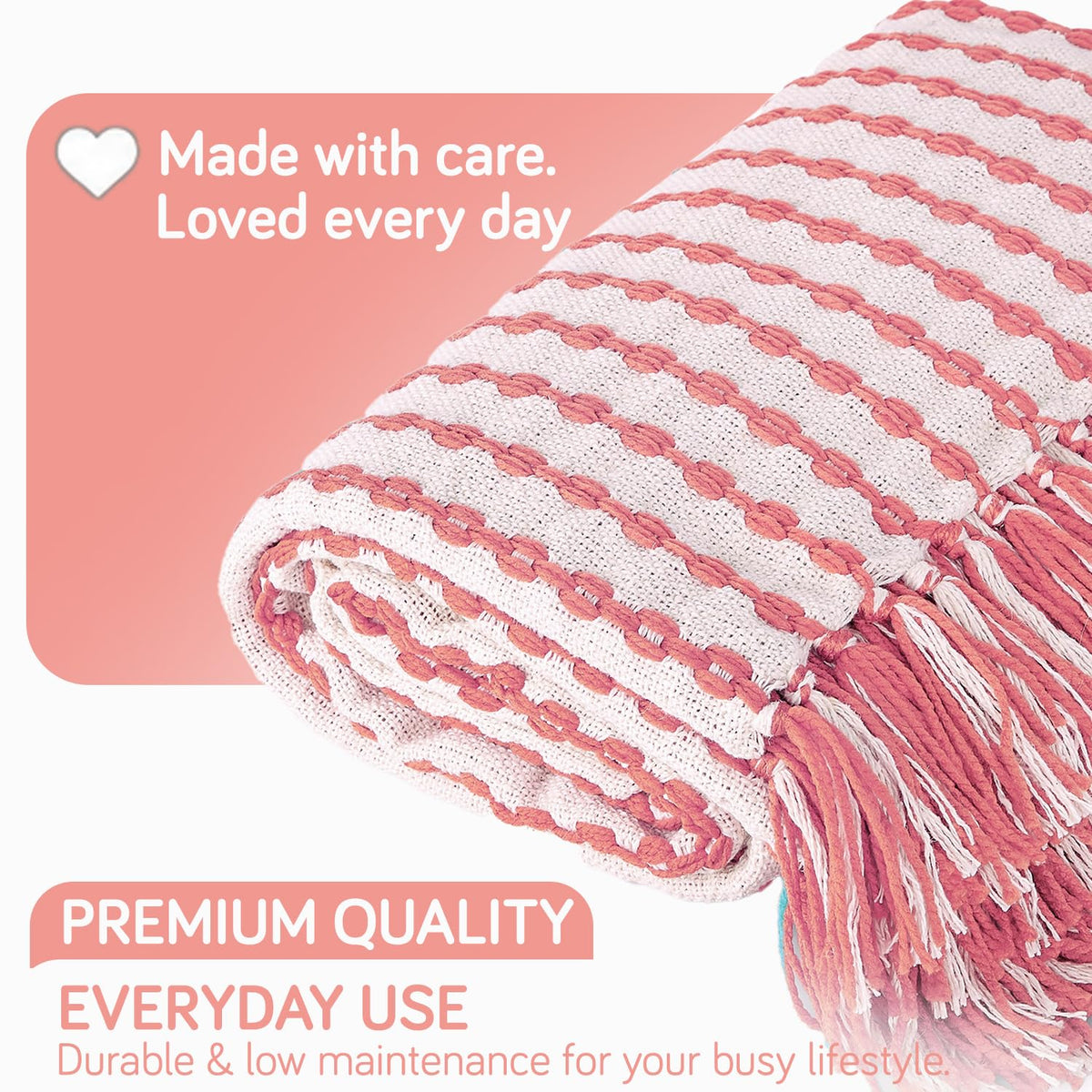 HOKIPO Willow Breeze Chain Stripe Sofa Throw Blanket, 50x60 in, Pink Sorbet - image 5