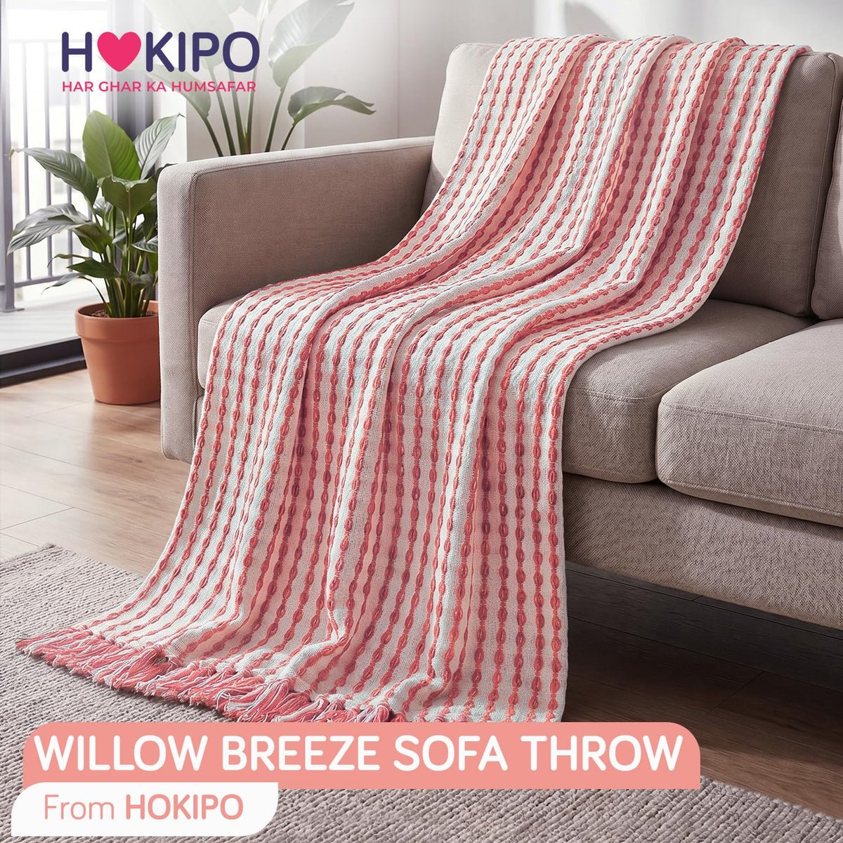 HOKIPO Willow Breeze Chain Stripe Sofa Throw Blanket, 50x60 in, Pink Sorbet - image 8