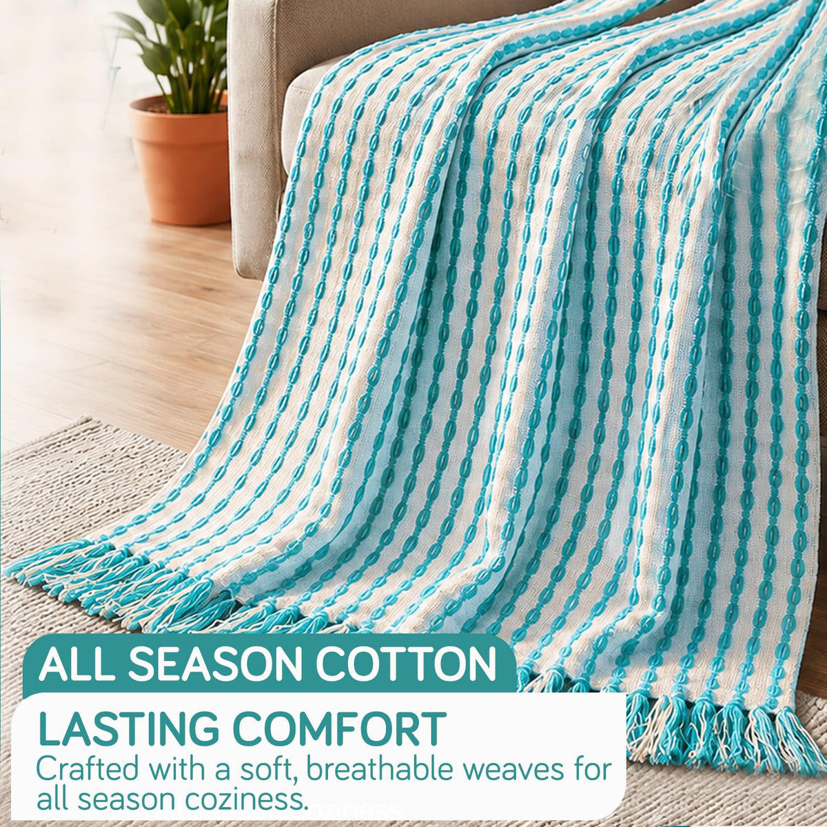 HOKIPO Willow Breeze Chain Stripe Sofa Throw Blanket, 50x60 in, Aqua Breeze - image 2
