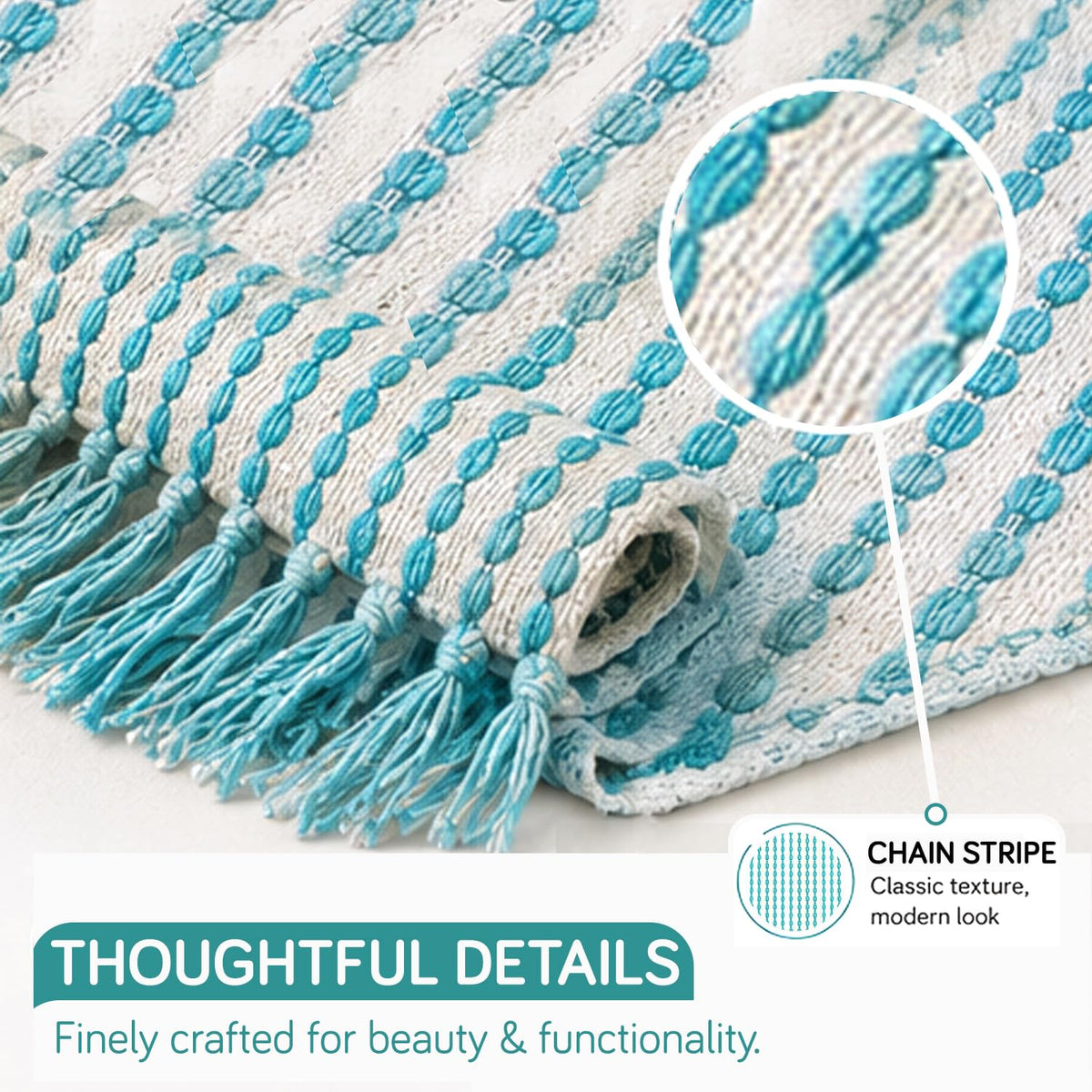 HOKIPO Willow Breeze Chain Stripe Sofa Throw Blanket, 50x60 in, Aqua Breeze - image 3