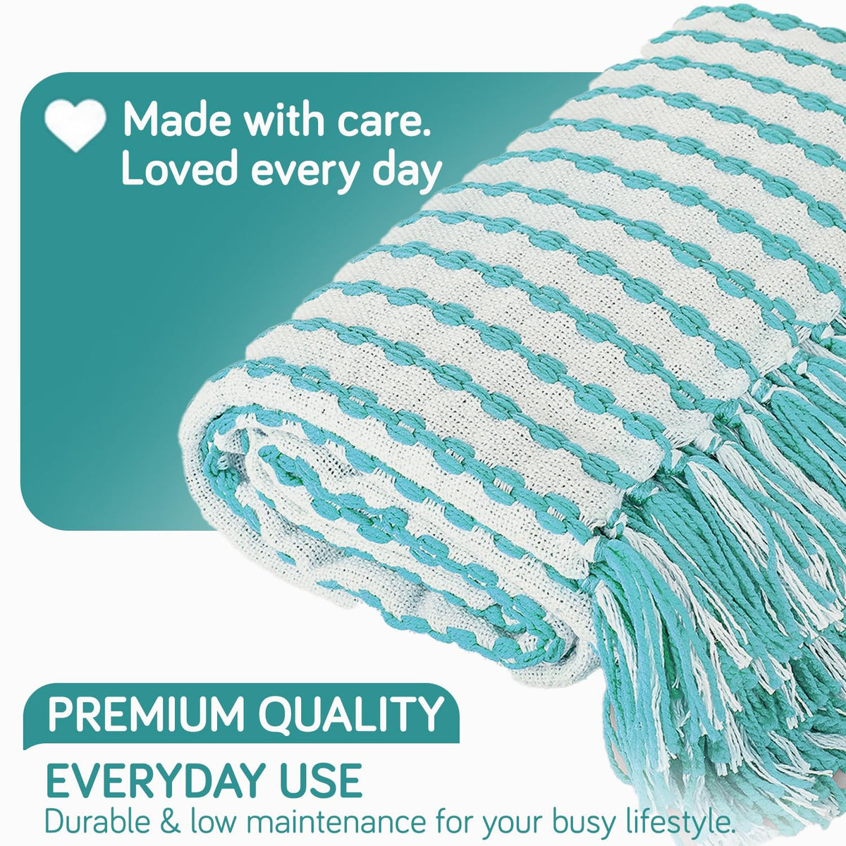 HOKIPO Willow Breeze Chain Stripe Sofa Throw Blanket, 50x60 in, Aqua Breeze - image 5