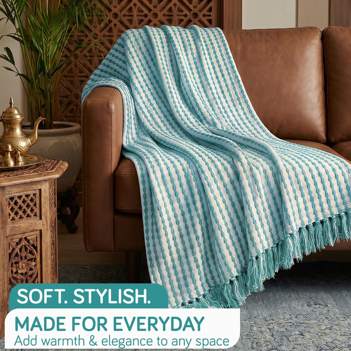 HOKIPO Willow Breeze Chain Stripe Sofa Throw Blanket, 50x60 in, Aqua Breeze - image 6