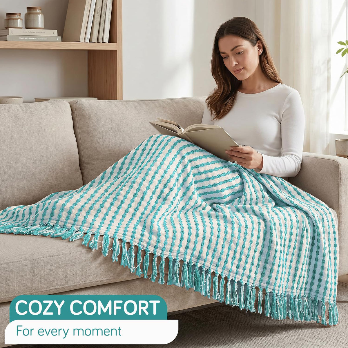HOKIPO Willow Breeze Chain Stripe Sofa Throw Blanket, 50x60 in, Aqua Breeze - image 7